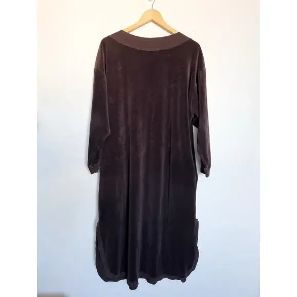 Vintage Christian Dior Dress Large Velour Lounge Brown Retro Nightshirt Comfy